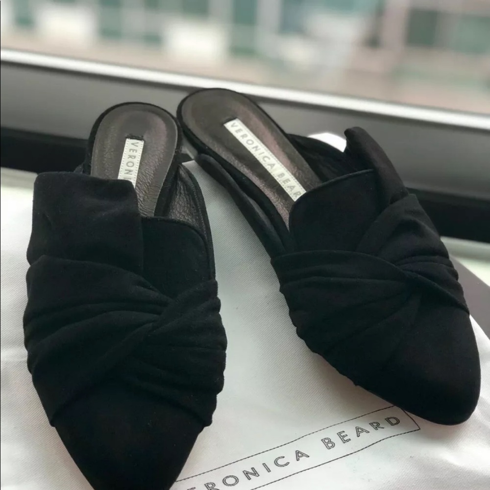 Veronica Beard Grey Wrap Mules in BLACK
